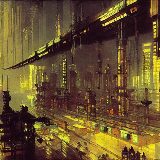 Image similar to cyberpunk network of pipes, by Ilya Repin