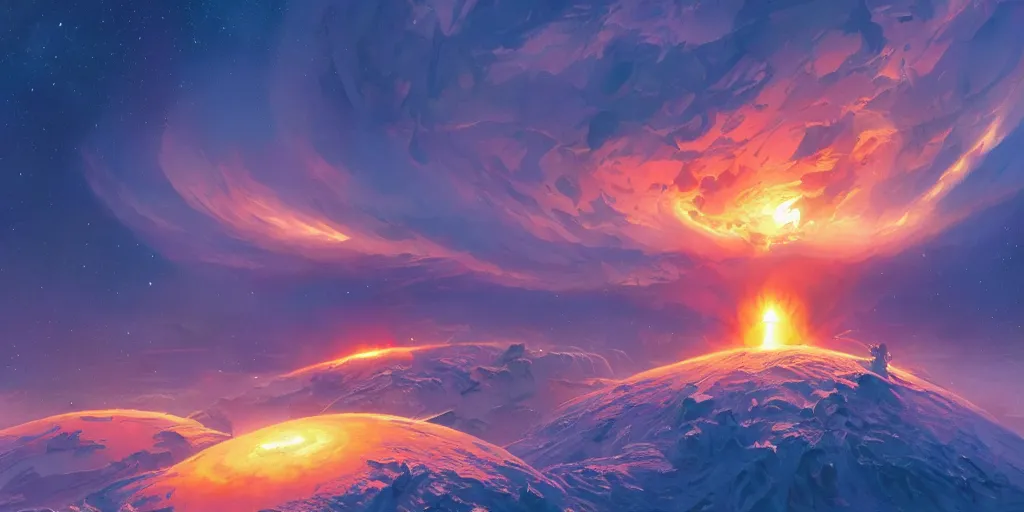 Image similar to inside a solar flare storm within the sun looking at the planet earth, unreal engine, fantasy art by greg, loish, rhads, ferdinand knab, tom bagshaw, makoto shinkai and lois van baarle, rossdraws, ilya kuvshinov, night lighting, trending on studio ghibli, highly detailed, 8 k, octane render