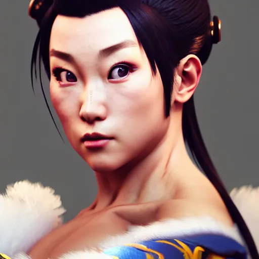 Image similar to portrait of chun li, au naturel, hyper detailed, digital art, trending in artstation, cinematic lighting, studio quality, smooth render, unreal engine 5 rendered, octane rendered, art style by klimt and nixeu and ian sprigger and wlop and krenz cushart.