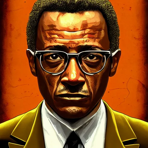 Image similar to gustavo fring in grand theft auto 5, bleeding, intricate, elegant, highly detailed, artstation, photorealistic, smooth, sharp focus, illustration,