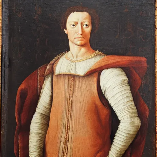 Prompt: a renaissance style portrait painting of The gentleman with the hand on his chest