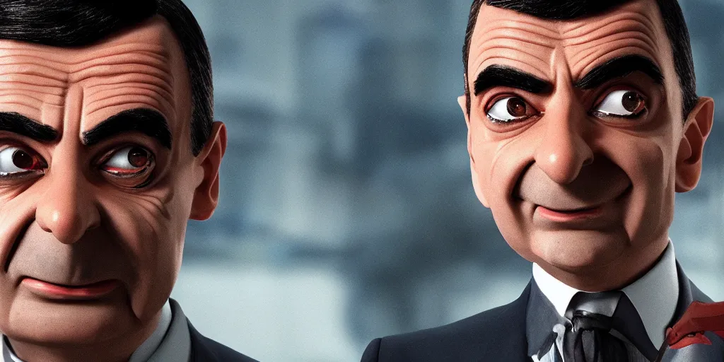 Prompt: Cyborg mr bean, 8k, high-octane, cinematic