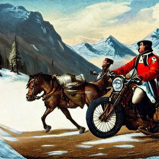 Image similar to napoleon crossing the alps on a harley davidson