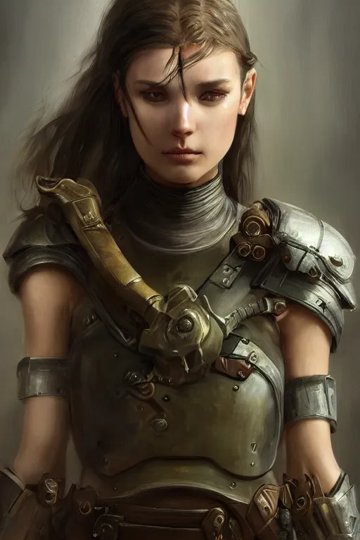 Image similar to a photorealistic painting of an attractive young girl, partially clothed in battle armor, olive skin, long dark hair, beautiful bone structure, perfect eyes, symmetrical facial features, intricate, elegant, digital painting, concept art, illustration, sharp focus, minimal artifacts, from Metal Gear, in the style of Ruan Jia and Mandy Jurgens, by Greg Rutkowski, trending on Artstation, award winning