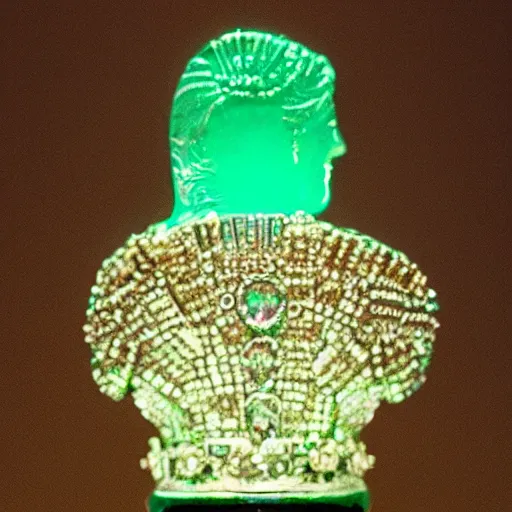 Prompt: a queen made of emerald, from behind, backlit