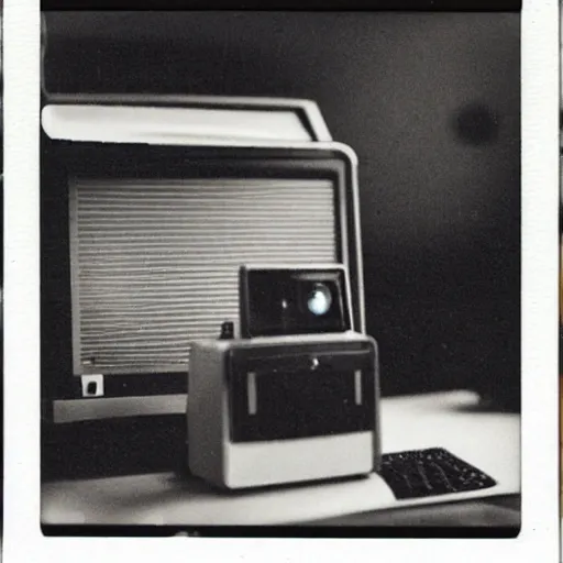 Prompt: a polaroid photo of a a computer with a pet human