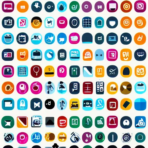 Prompt: 1 2 aligned colourful icons of media, 2 d