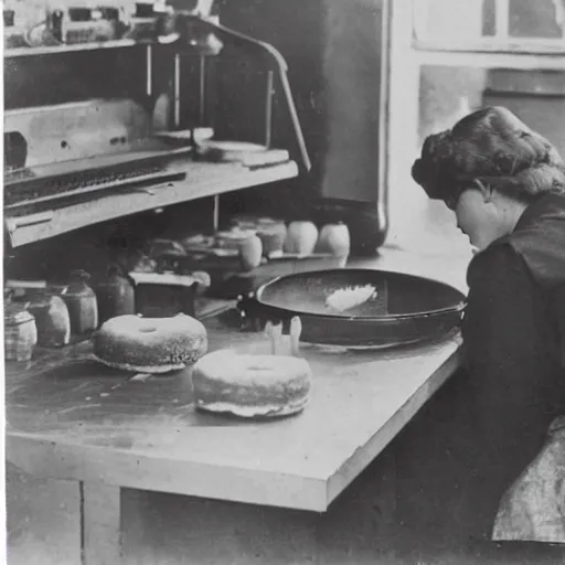 Prompt: an early 1900s photo of someone on a computer making a donut in blender
