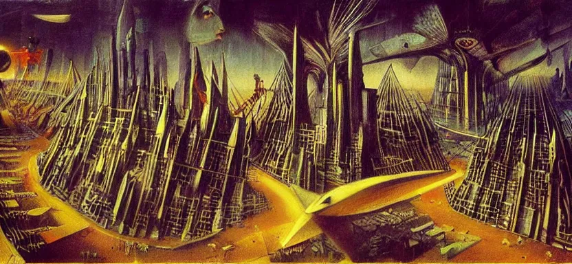 Image similar to beautiful masterpiece painting of a futuristic city under the sea, cyberpunk, by Remedios Varo 8k,