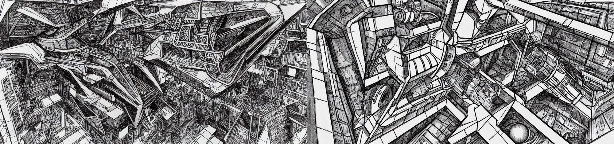 Prompt: a spaceship in the style of mc escher