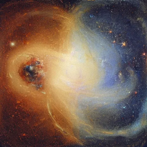 Prompt: a painting by Leonardo Da Vinci of two galaxies colliding