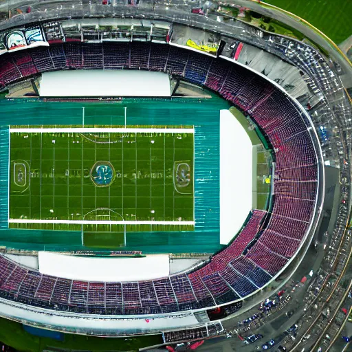 Image similar to top view of football stadium in ocean, wide shot