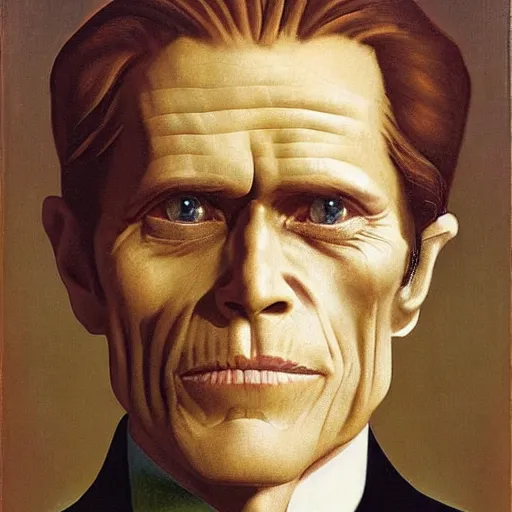 Prompt: willem dafoe portrait by grant wood