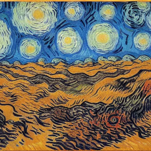 Image similar to painting of alien invasion apocalypse by Vincent Van Gogh