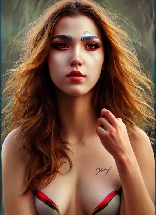 Image similar to full body photo of a gorgeous young woman in the style of stefan kostic, wild face painting, realistic, sharp focus, 8k high definition, insanely detailed, intricate, elegant, art by stanley lau and artgerm