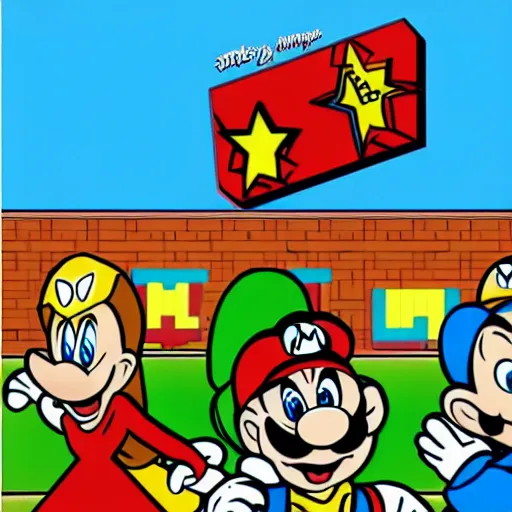 Prompt: walt disney cartoon super mario bros