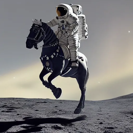 Image similar to an astronaut riding a horse on the moon, photorealistic