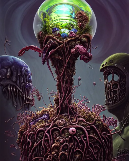 Prompt: the platonic ideal of flowers, rotting, insects and praying of cletus kasady carnage thanos dementor wild hunt chtulu mandelbulb schpongle faberge egg bioshock xenomorph akira, ego death, decay, dmt, psilocybin, concept art by randy vargas and zdzisław beksinski