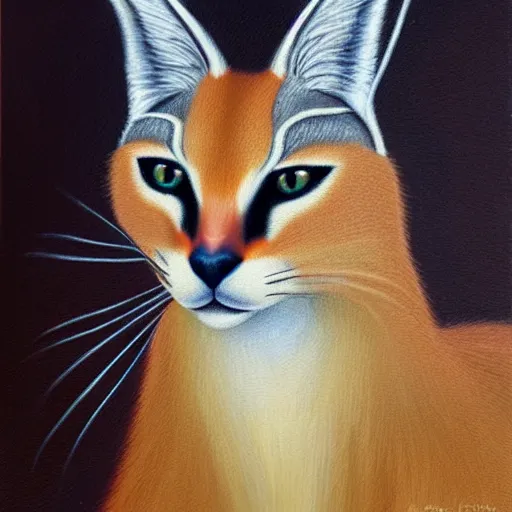 Prompt: cute caracal, oil painting by Raphael Santi