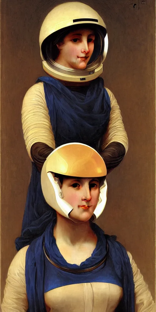 Prompt: portrait of woman in astronaut helmets an ancient human species, by bouguereau