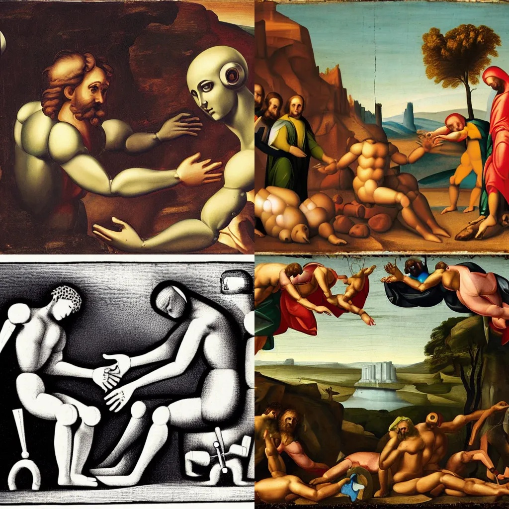 Prompt: creation of Adam with robots
