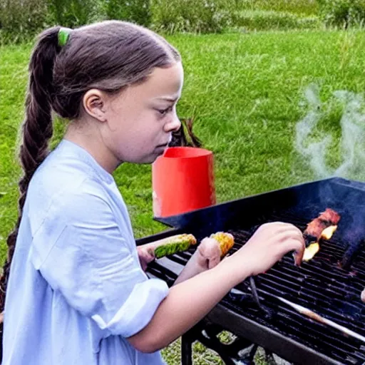 Image similar to photo of greta thunberg having a bbq