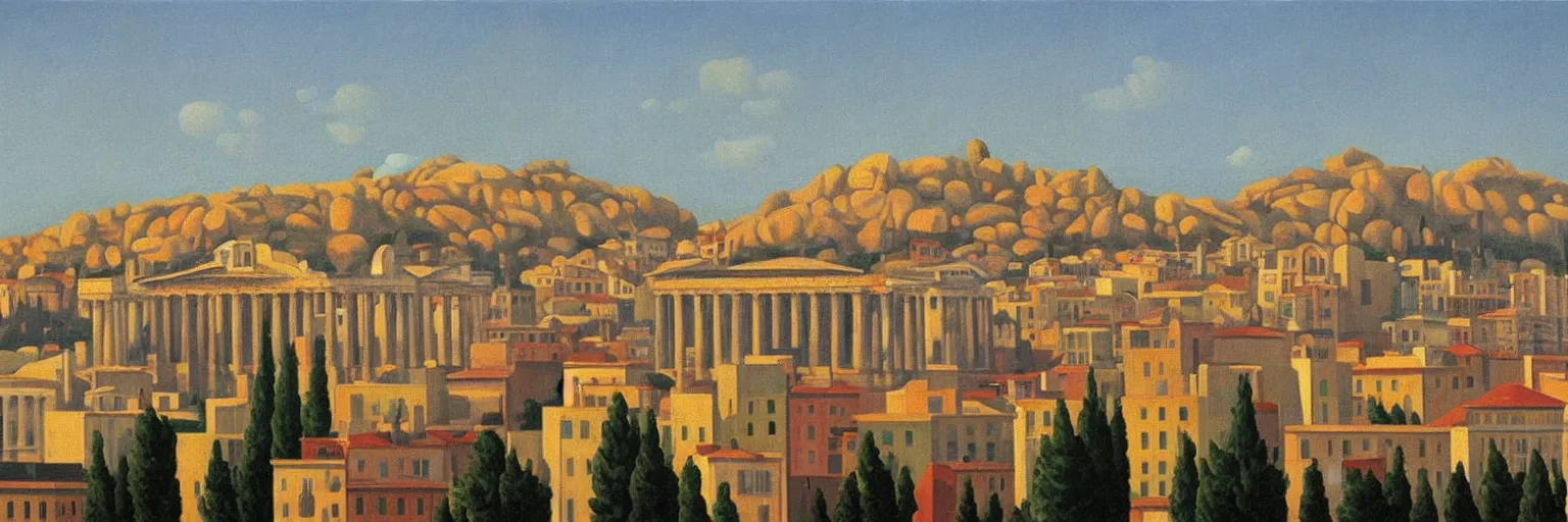 Prompt: athens cityscape oil painting magritte