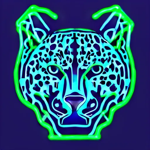 Image similar to minimalistic vector icon of a neon blue cheetah on black background