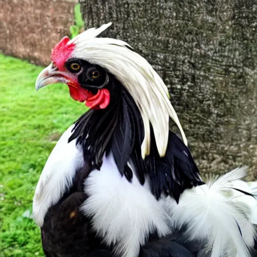 Image similar to a newly discovered breed of chicken with black feathers that is spotted with small very distinct white hearts!!!