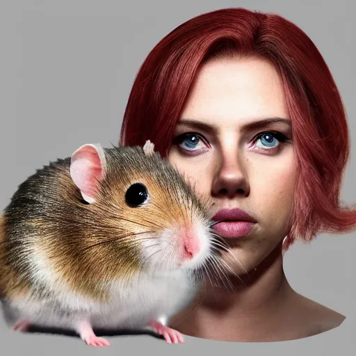 Prompt: hamster hybrid with the face of scarlett johansson, hd