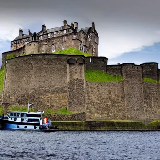 Prompt: fishing boat crashed into edinburgh castle, 4k, very very very highly detailed, hyper realistic realistic