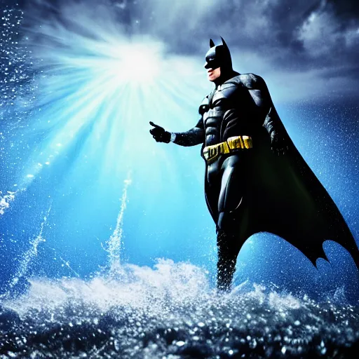 Image similar to batman, dark knight, underwater photography and light scattering, water refractions turned out impressive imho,