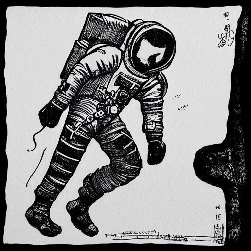 Image similar to astronaut on the moon walking, silhouette, intricate ink drawing, highly detailed in the style of jamie hewlett