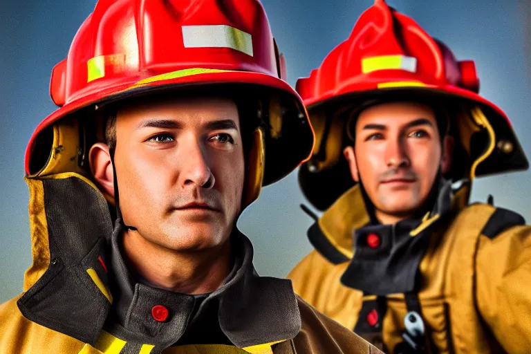 Prompt: fireman, ultra realistic!!!, clear weather, golden hour, sharp focus