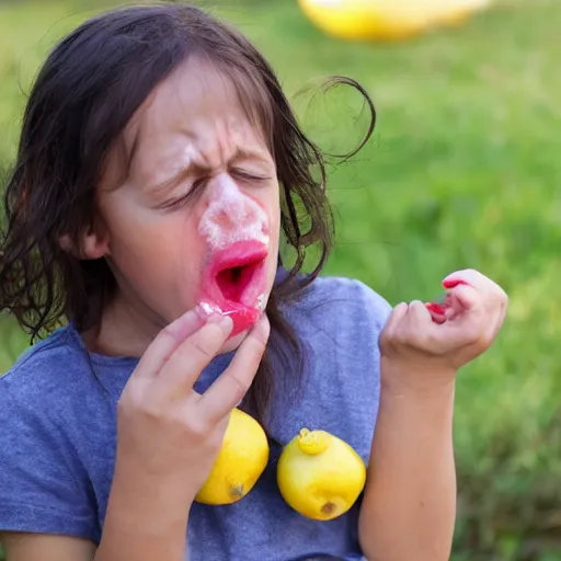 Image similar to Sour face, puckered lips, strong reaction to eating lemons