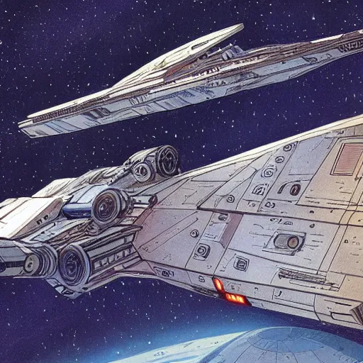 Image similar to concept art of a star wars spaceship, jean giraud