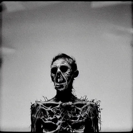 Prompt: real life irradiated undead acute radiation sickness flaking, melting, rotting skin 1950s nuclear wasteland black and white award winning photo highly detailed, highly in focus, highly life-like, facial closeup taken on Arriflex 35 II, by stanley kubrick