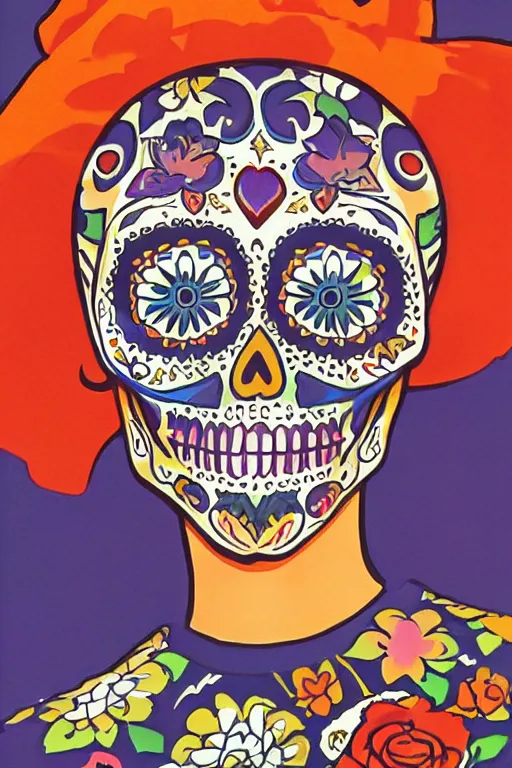 Image similar to Illustration of a sugar skull day of the dead girl, art by syd mead