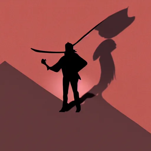 Image similar to a shadowy men standing while holding his sword 2 d