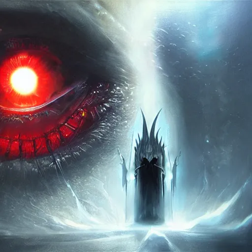 Image similar to eye of sauron sees everything everywhere by raymond swanland, highly detailed, bright tones