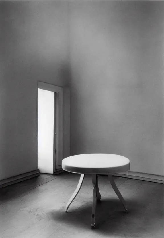 Prompt: an empty room with a white object sitting on a table by marcel duchamp, archival pigment print, 1 9 2 0, academic art, conceptual art