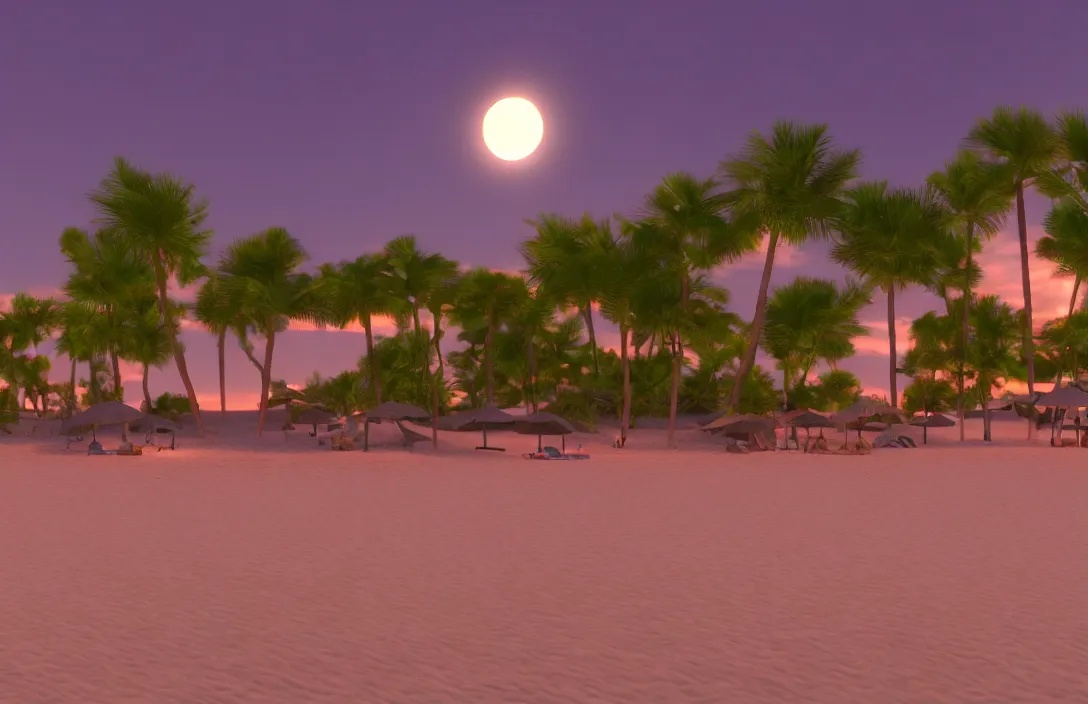 Image similar to on the beach, at night, unreal engine rendering