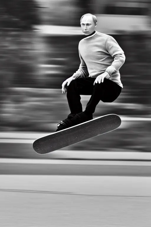 Prompt: a picture of putin playing skateboard - photorealistic, face features, incrinate taken with canon eos 5 d mark iv, versatile, lens interoperability, autofocus, 4 k uhd video capture at 3 0 fps, 8 k time - lapse functions, by karah mew