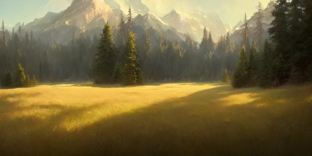 Prompt: mountainous forested wilderness open fields, beautiful views, painterly concept art, joanna gaines, environmental concept art, farmhouse, magnolia, concept art illustration by ross tran, by james gurney, by craig mullins, by greg rutkowski trending on artstation