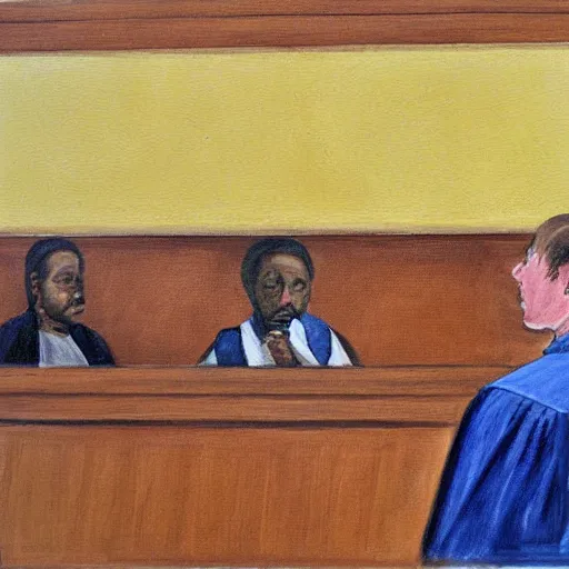 Image similar to a court painting of a banana sitting in court. s-150
