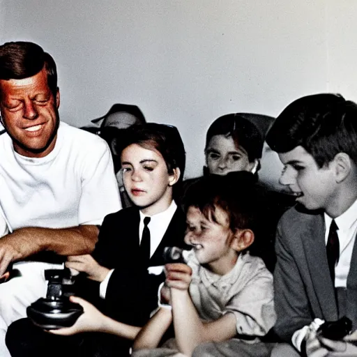 Image similar to gen z jfk playing xbox and vaping