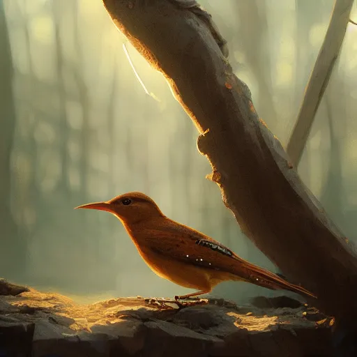 Prompt: spanish wren bird, reyezuelo listado, regulus ignicapilla, in avila pinewood, 4 k, concept art, by wlop, ilya kuvshinov, artgerm, krenz cushart, greg rutkowski, pixiv. cinematic dramatic atmosphere, sharp focus, volumetric lighting, cinematic lighting, studio quality