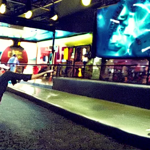 Image similar to kenny g doing a kickflip over patrick stewart at dave & busters, epic, cinematic, realism, ultra detailed, 8 k