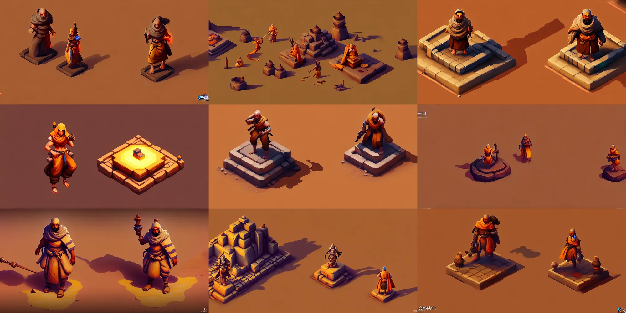 Prompt: isometric game asset of monk in desert, detailed paintings, artgerm, stylized, smooth, kitbash, arcane, overwatch, many color scheme, 8 k, close up,