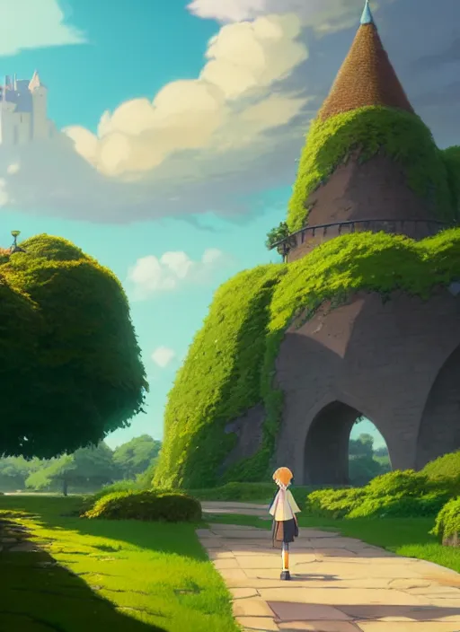 Image similar to a wholesome animation key shot, castle in the background, foliage in the foreground, studio ghibli, pixar and disney animation, sharp, rendered in unreal engine 5, anime key art by greg rutkowski, bloom, dramatic lighting